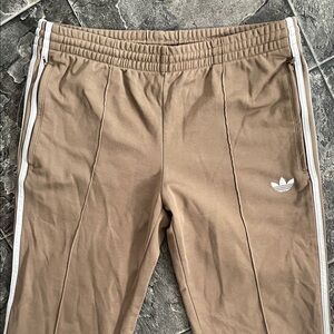 ADIDAS Retro Y2K Women's Tan Straight-leg Centre Seam Joggers White Logos Sporty